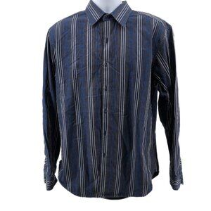 Robert Graham Blue & White Striped Button-Up Dress Shirt | Made in India